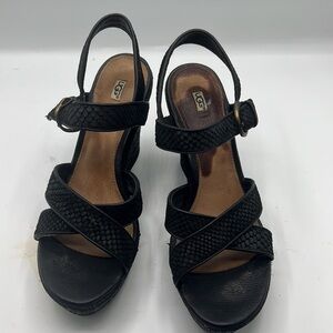 Womens UGG Australia Black Jackilyn Melinda Platform Wedge Sandals - Size 10